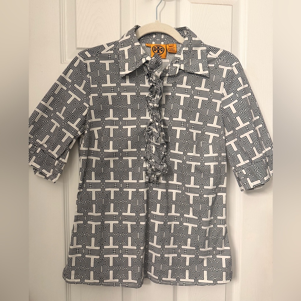 Tory Burch black and white geometric blouse
